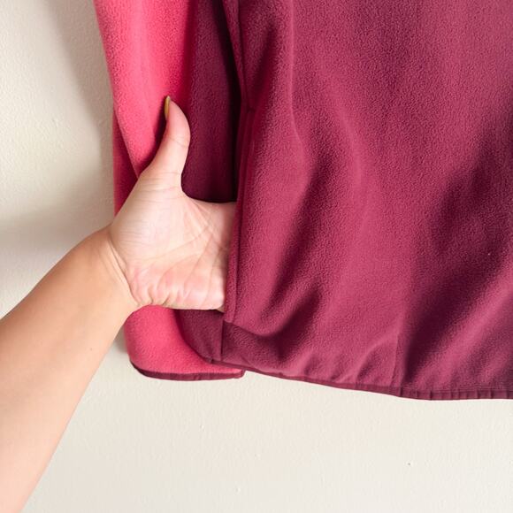 Lands' End Pink + Magneta Colorblock Snap Neck Heritage Fleece Pullover Medium - Picture 3 of 9
